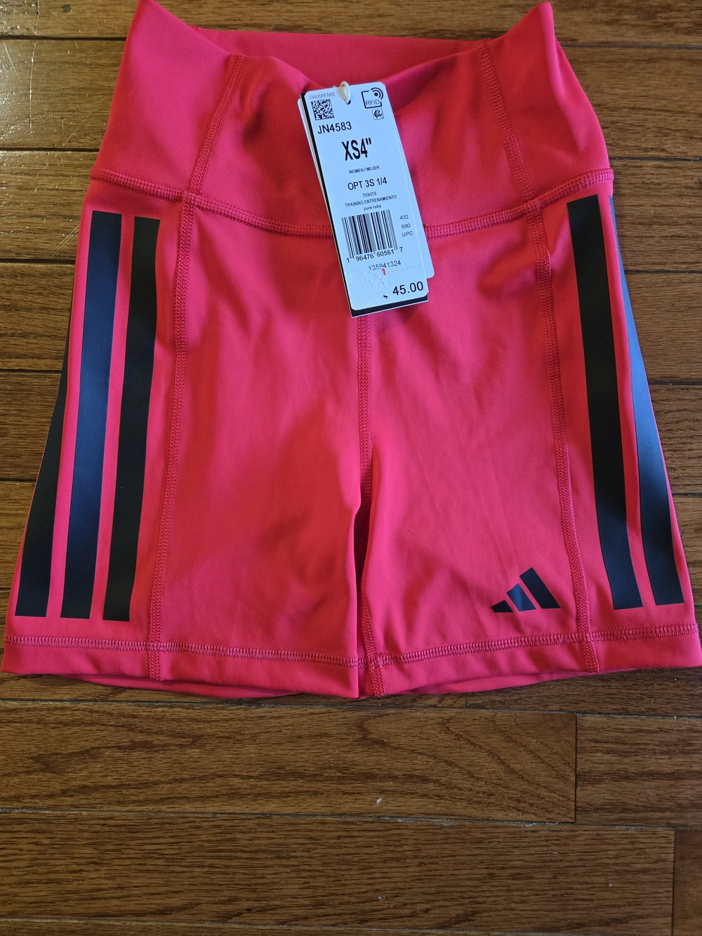 adidas Women's Bright Red Bike Shorts with Black Stripes